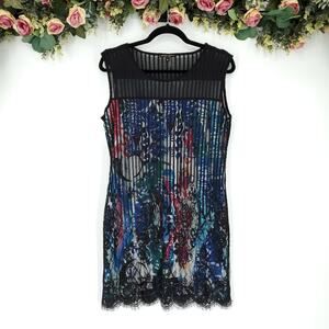 Alberto Makali Black Floral Lace Graffiti Print Shift Dress